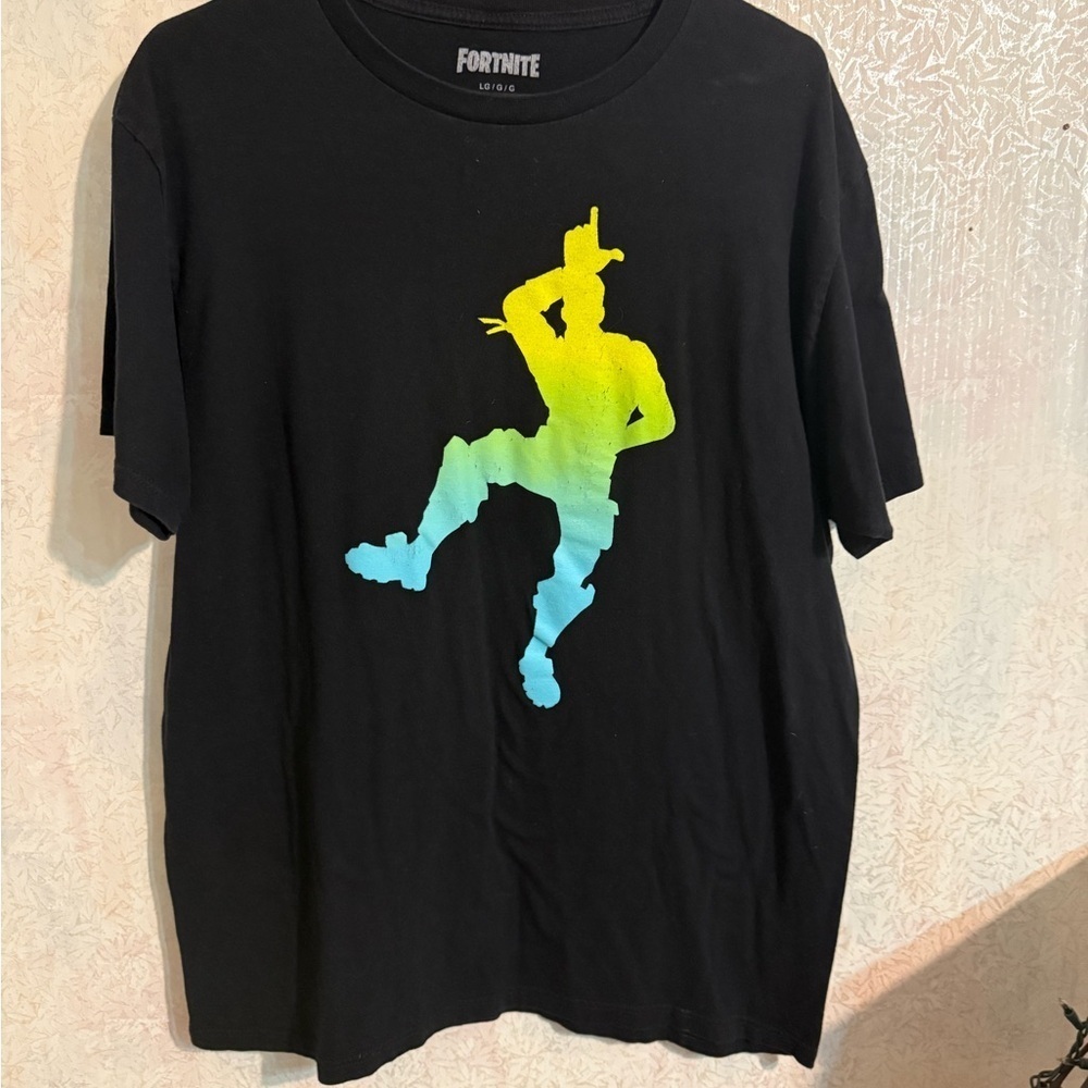 Fortnite Black Tee with Vibrant Gradient Design, 100% Cotton